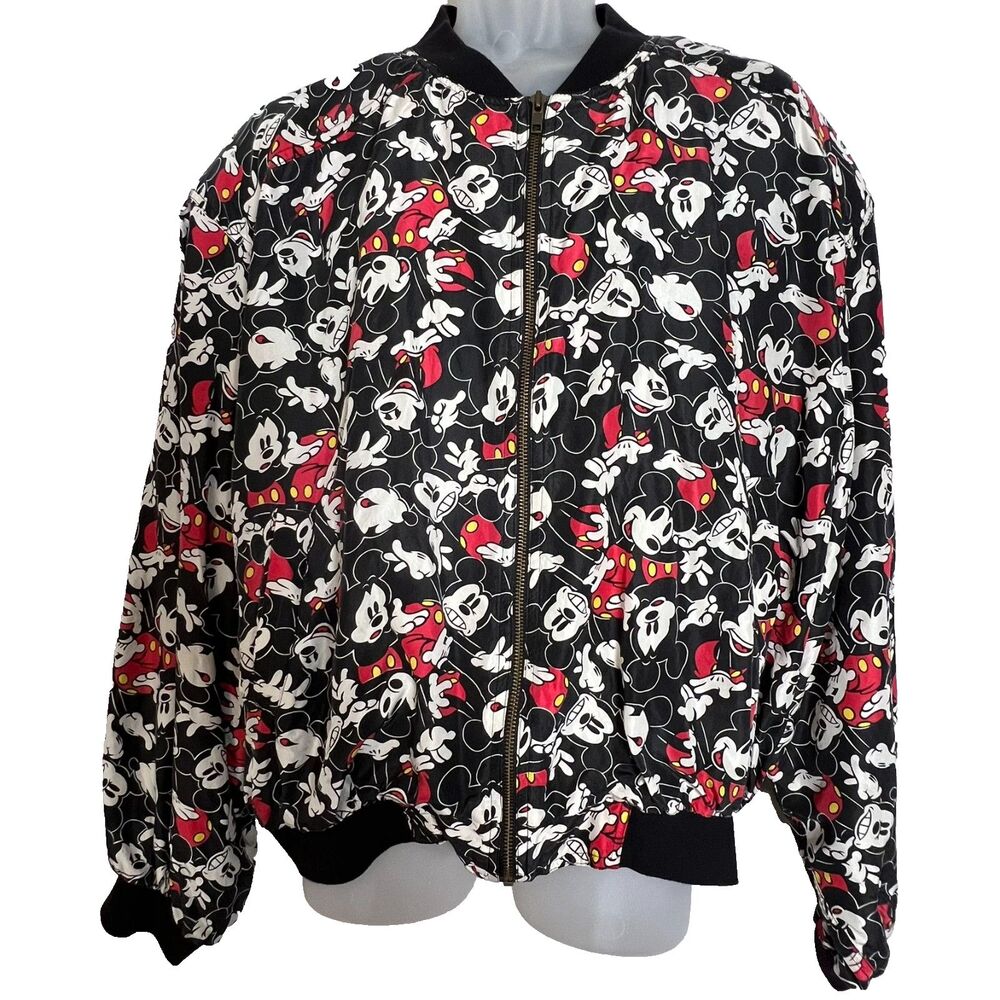 Vintage 90s Disney Mickey Mouse Silk Blossom Bomber Jacket Unisex Mens XL Retro